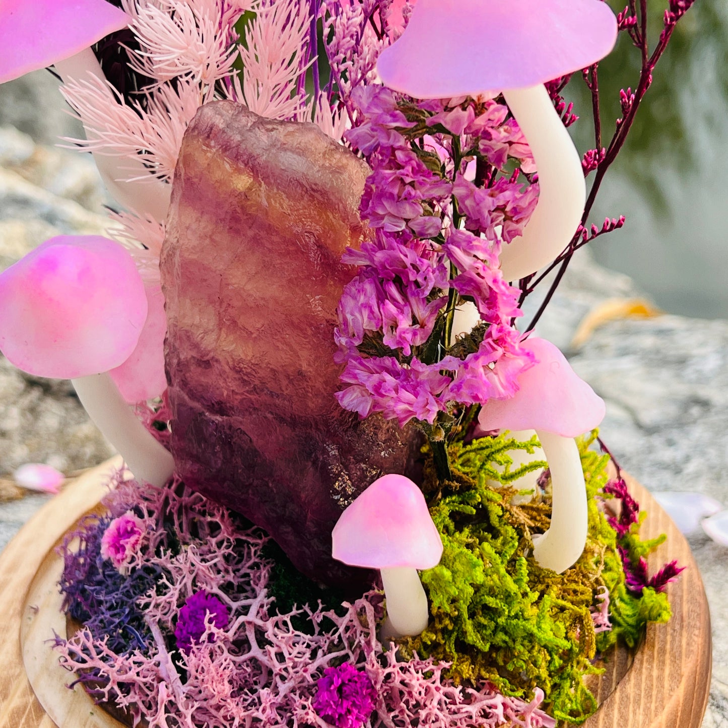 Wisdom's Glow: Natural Fluorite Rough & Enchanted Deep Forest night light | Handmade Crystal Mushroom Lamp