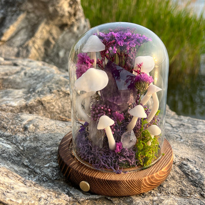 Midnight Muse: Natural Amethyst & Enchanted Twilight Forest Night Light | Handmade Crystal Mushroom Lamp