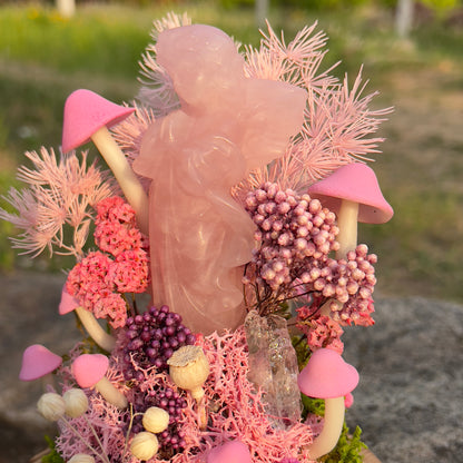 Enchanted Rose Quartz Angel Mushroom Night Light | Eternal Moss Dome for Self-Love & Harmony