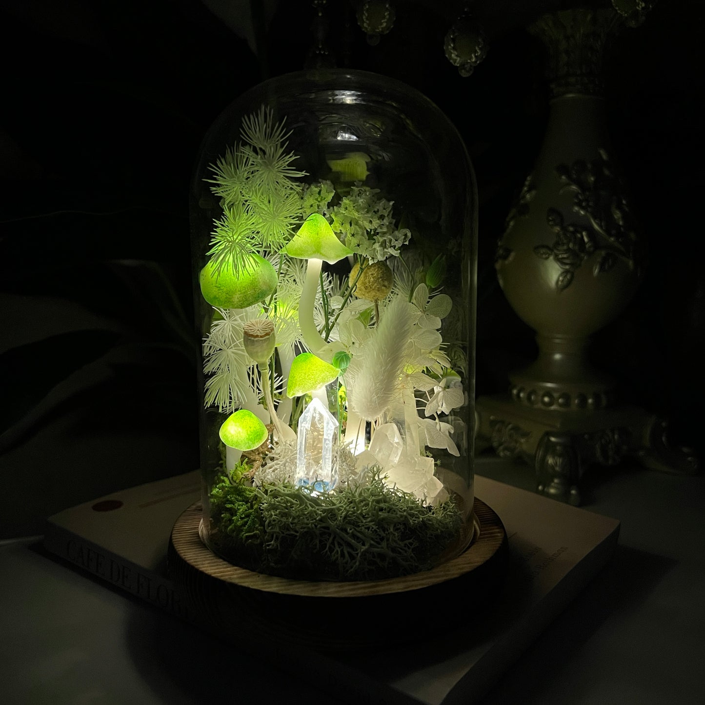 Radiant Life: Clear Quartz & Blooming Meadow Energy Lamp | Handmade Crystal Mushroom Lamp