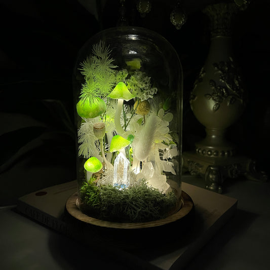 Radiant Life: Clear Quartz & Blooming Meadow Energy Lamp | Handmade Crystal Mushroom Lamp