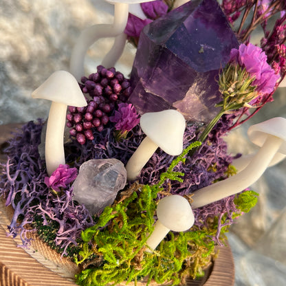 Midnight Muse: Natural Amethyst & Enchanted Twilight Forest Night Light | Handmade Crystal Mushroom Lamp