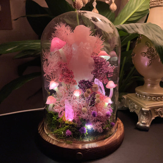 Enchanted Rose Quartz Angel Mushroom Night Light | Eternal Moss Dome for Self-Love & Harmony