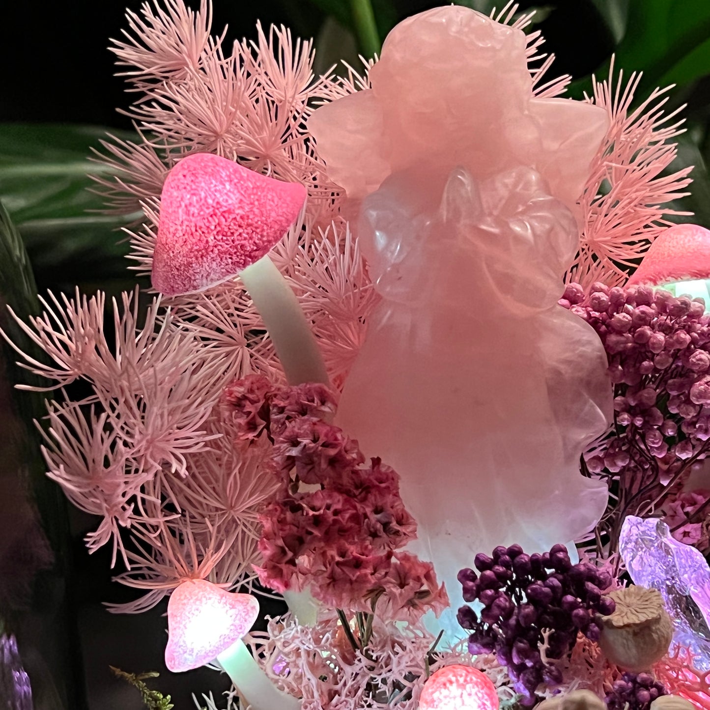 Enchanted Rose Quartz Angel Mushroom Night Light | Eternal Moss Dome for Self-Love & Harmony