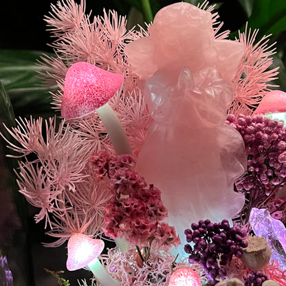 Enchanted Rose Quartz Angel Mushroom Night Light | Eternal Moss Dome for Self-Love & Harmony