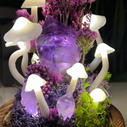 Midnight Muse: Natural Amethyst & Enchanted Twilight Forest Night Light | Handmade Crystal Mushroom Lamp
