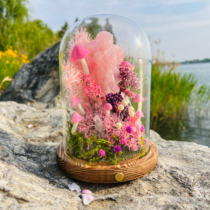 Enchanted Rose Quartz Angel Mushroom Night Light | Eternal Moss Dome for Self-Love & Harmony