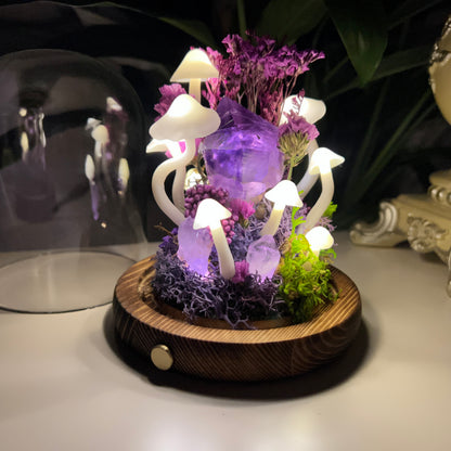 Midnight Muse: Natural Amethyst & Enchanted Twilight Forest Night Light | Handmade Crystal Mushroom Lamp