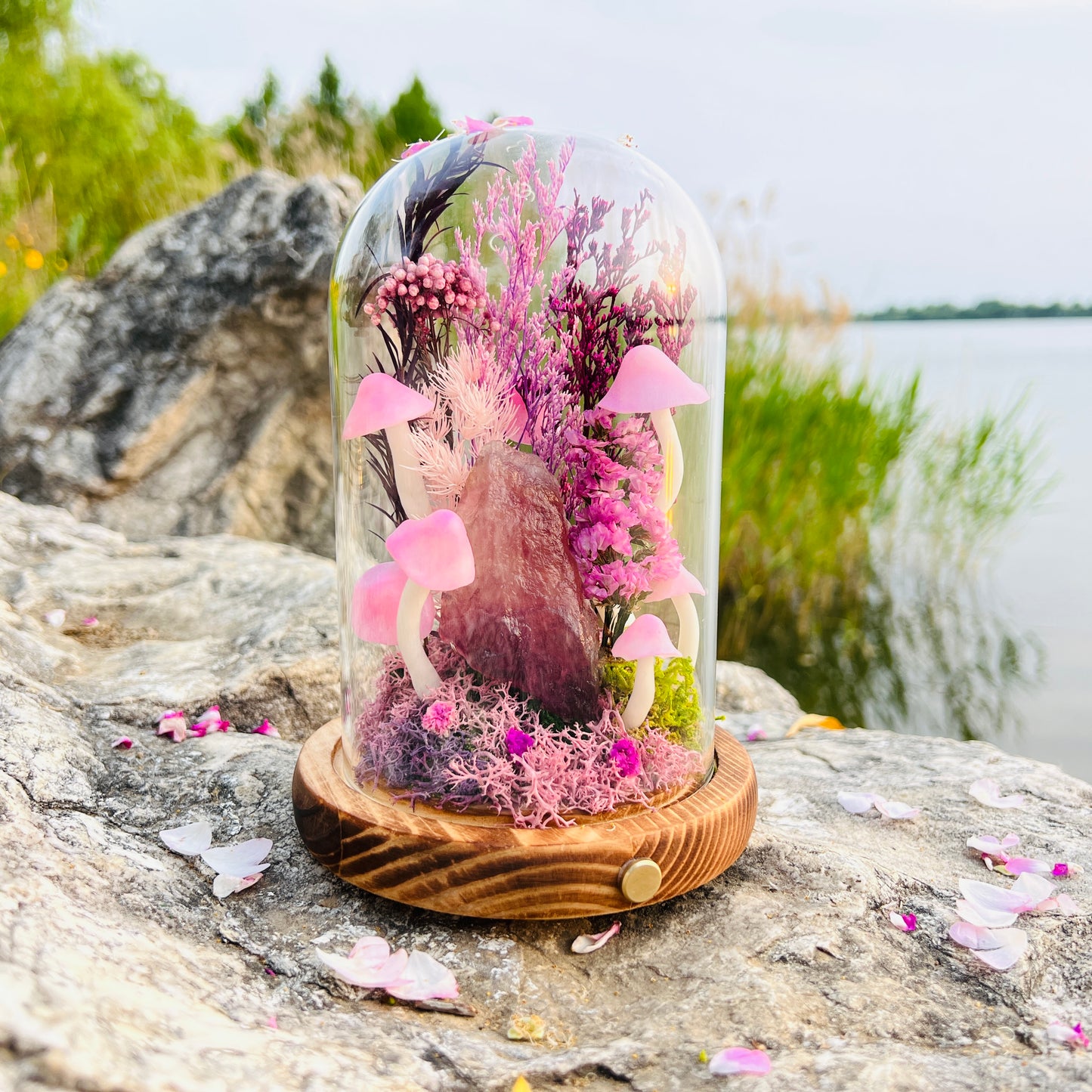 Wisdom's Glow: Natural Fluorite Rough & Enchanted Deep Forest night light | Handmade Crystal Mushroom Lamp