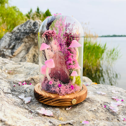 Wisdom's Glow: Natural Fluorite Rough & Enchanted Deep Forest night light | Handmade Crystal Mushroom Lamp