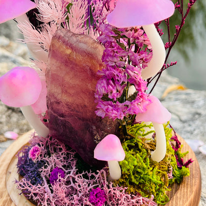 Wisdom's Glow: Natural Fluorite Rough & Enchanted Deep Forest night light | Handmade Crystal Mushroom Lamp