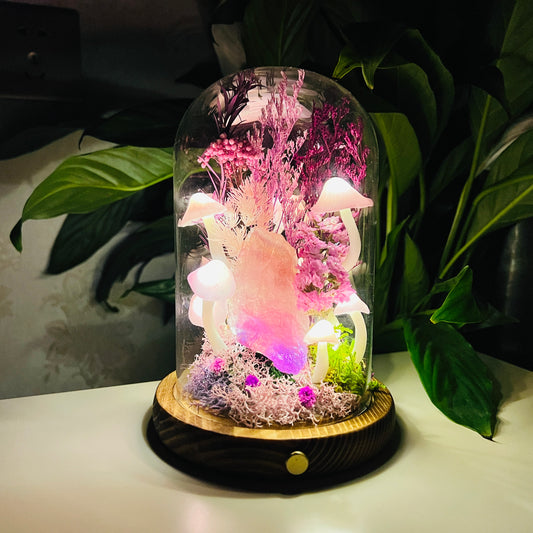 Wisdom's Glow: Natural Fluorite Rough & Enchanted Deep Forest night light | Handmade Crystal Mushroom Lamp