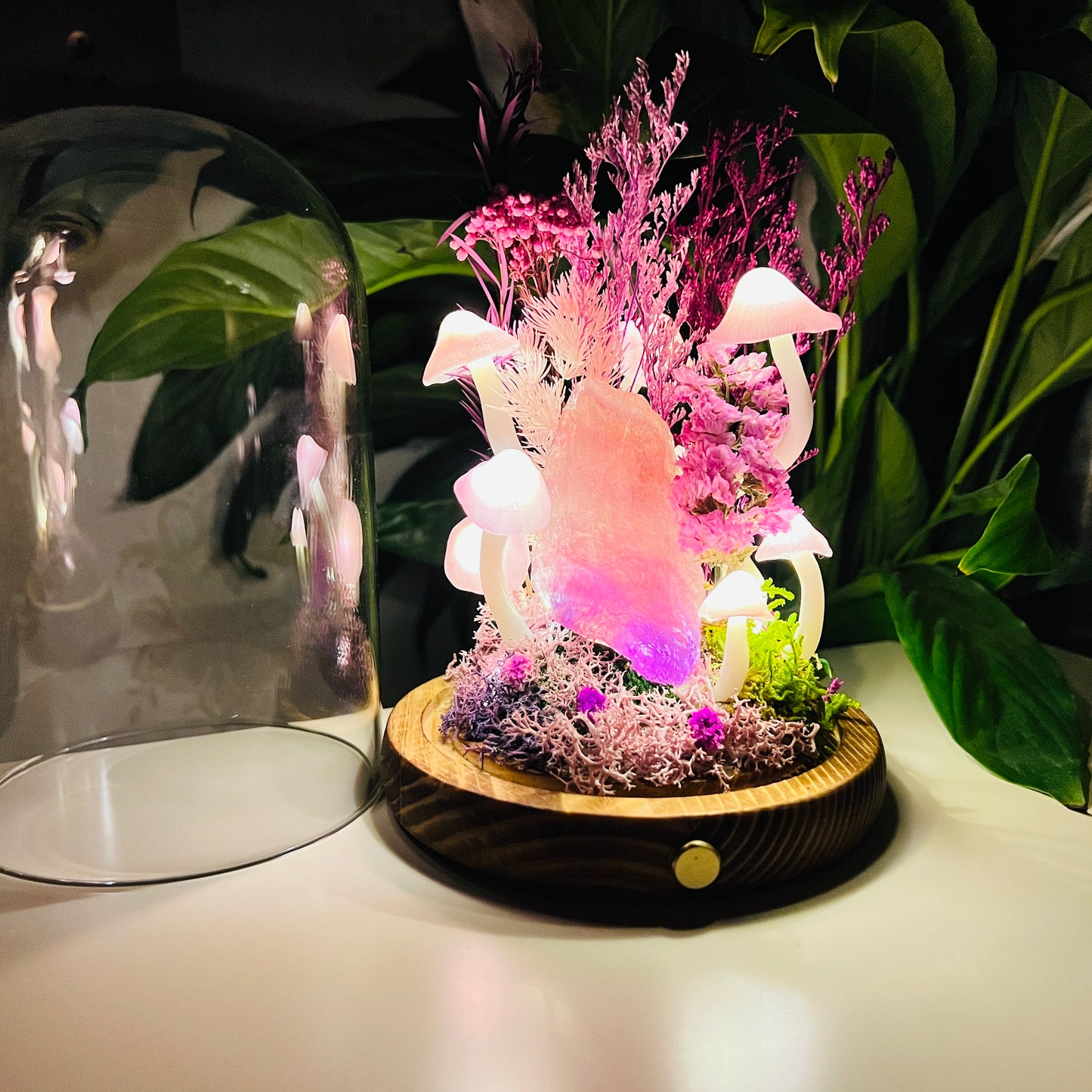 Wisdom's Glow: Natural Fluorite Rough & Enchanted Deep Forest night light | Handmade Crystal Mushroom Lamp