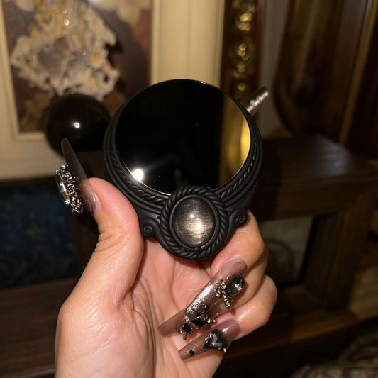 Handmade Natural Black Obsidian Scrying Mirror pendant/Magic Obsidian Witch Mirror/Crystal Quartz Mirror/Manifest Altar Tool
