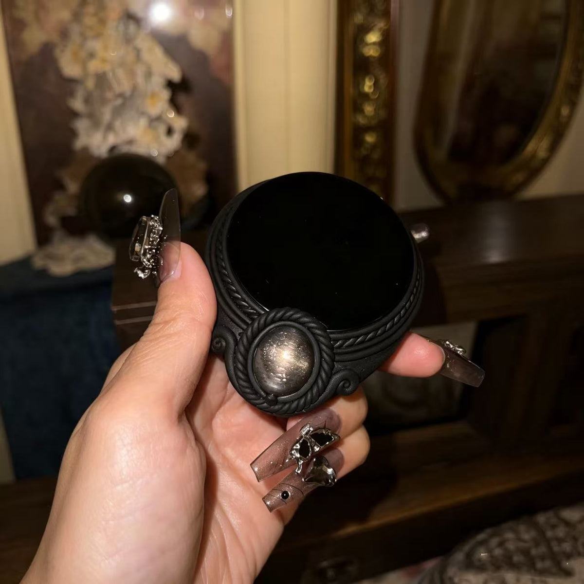 Handmade Natural Black Obsidian Scrying Mirror pendant/Magic Obsidian Witch Mirror/Crystal Quartz Mirror/Manifest Altar Tool