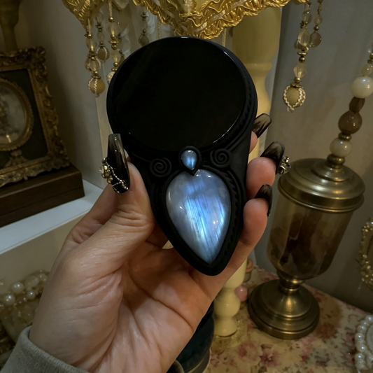 Handmade Natural Black Obsidian Scrying Mirror pendant/Magic Obsidian Witch Mirror/Crystal Quartz Mirror/Manifest Altar Tool