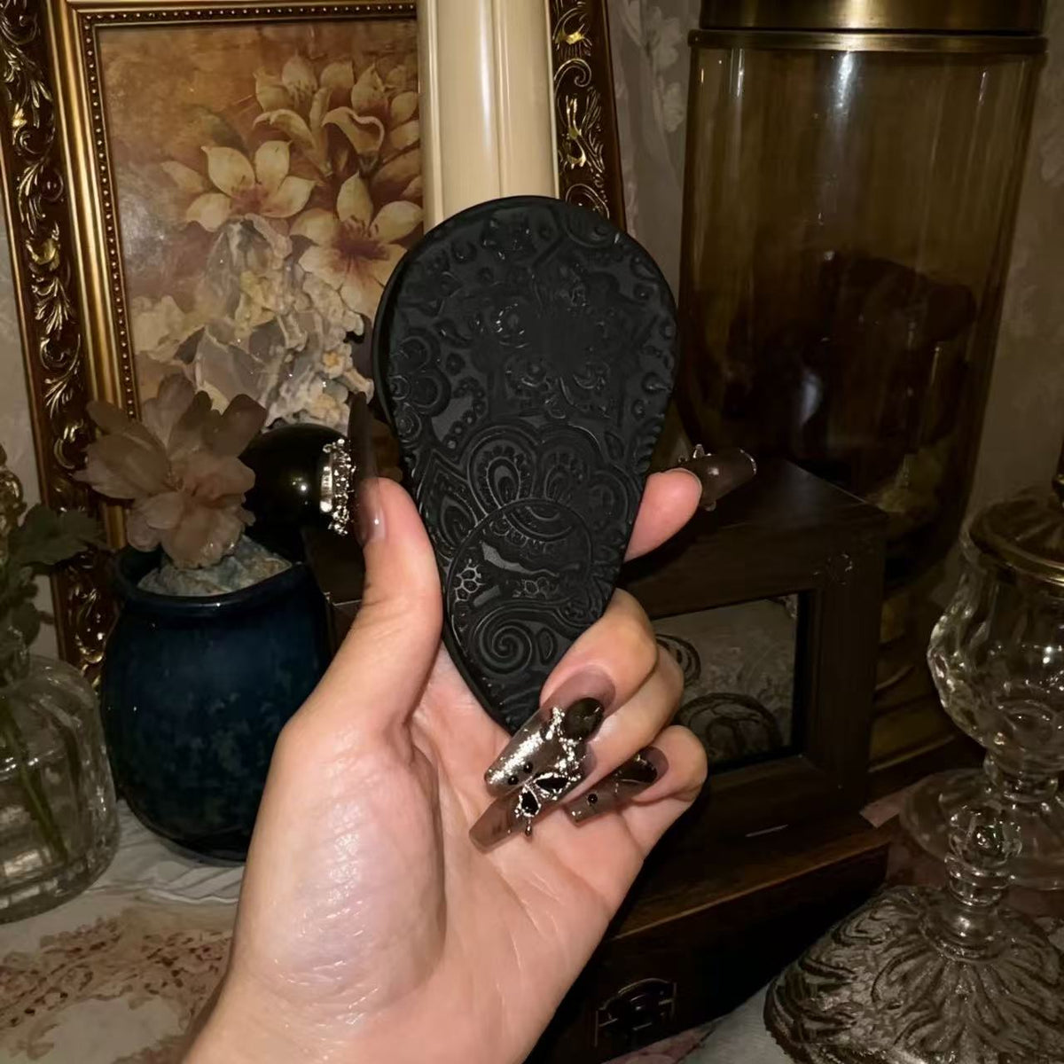 Handmade Natural Black Obsidian Scrying Mirror pendant/Magic Obsidian Witch Mirror/Crystal Quartz Mirror/Manifest Altar Tool