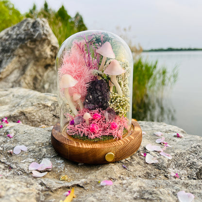 Handmade Amethyst Crystal Mushroom Lamp - Pink Enchanted Forest Night Light - Whimsical Fairy Garden Decor - Unique Gift for Her