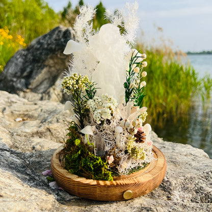 Eternal Light Guardian: Clear Quartz Angel & Mushroom Forest Preserved Flower Night Light