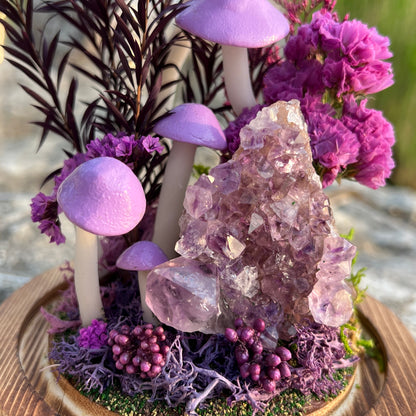 Twilight Serenity: Natural Amethyst Cluster & Eternal Deep Forest Night Light | Handmade Crystal Mushroom Lamp