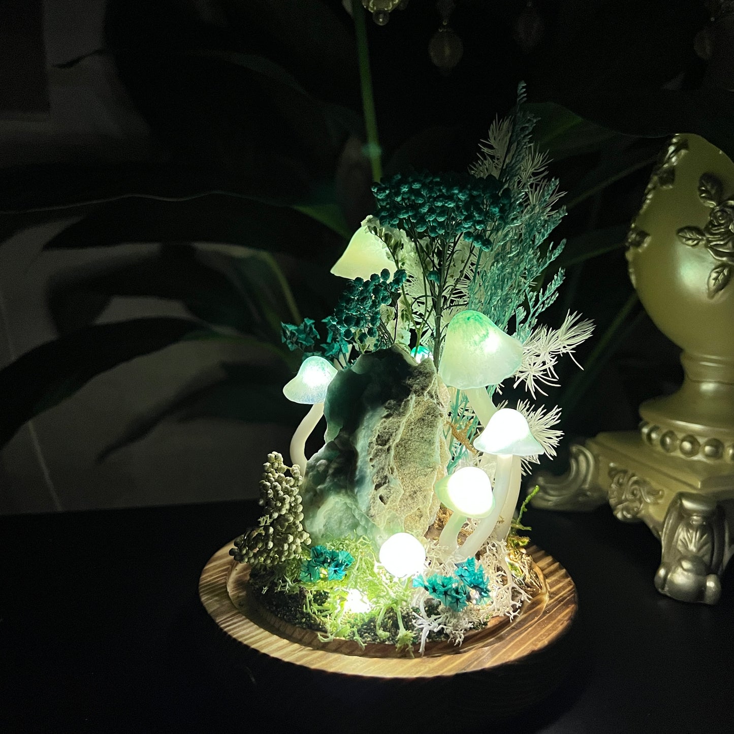 Ocean Whisper: Natural Hemimorphite & Eternal Seafoam Meadow Lamp | Handmade Crystal Mushroom Lamp