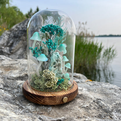 Ocean Whisper: Natural Hemimorphite & Eternal Seafoam Meadow Lamp | Handmade Crystal Mushroom Lamp