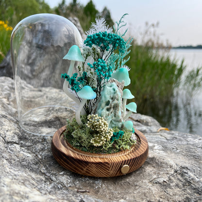 Ocean Whisper: Natural Hemimorphite & Eternal Seafoam Meadow Lamp | Handmade Crystal Mushroom Lamp