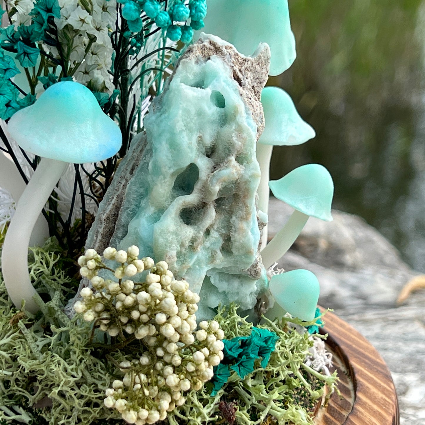 Ocean Whisper: Natural Hemimorphite & Eternal Seafoam Meadow Lamp | Handmade Crystal Mushroom Lamp