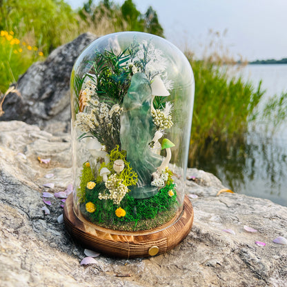 Mystic Forest Witch: Green Fluorite Goddess Night Light | Handmade Crystal Mushroom lamp