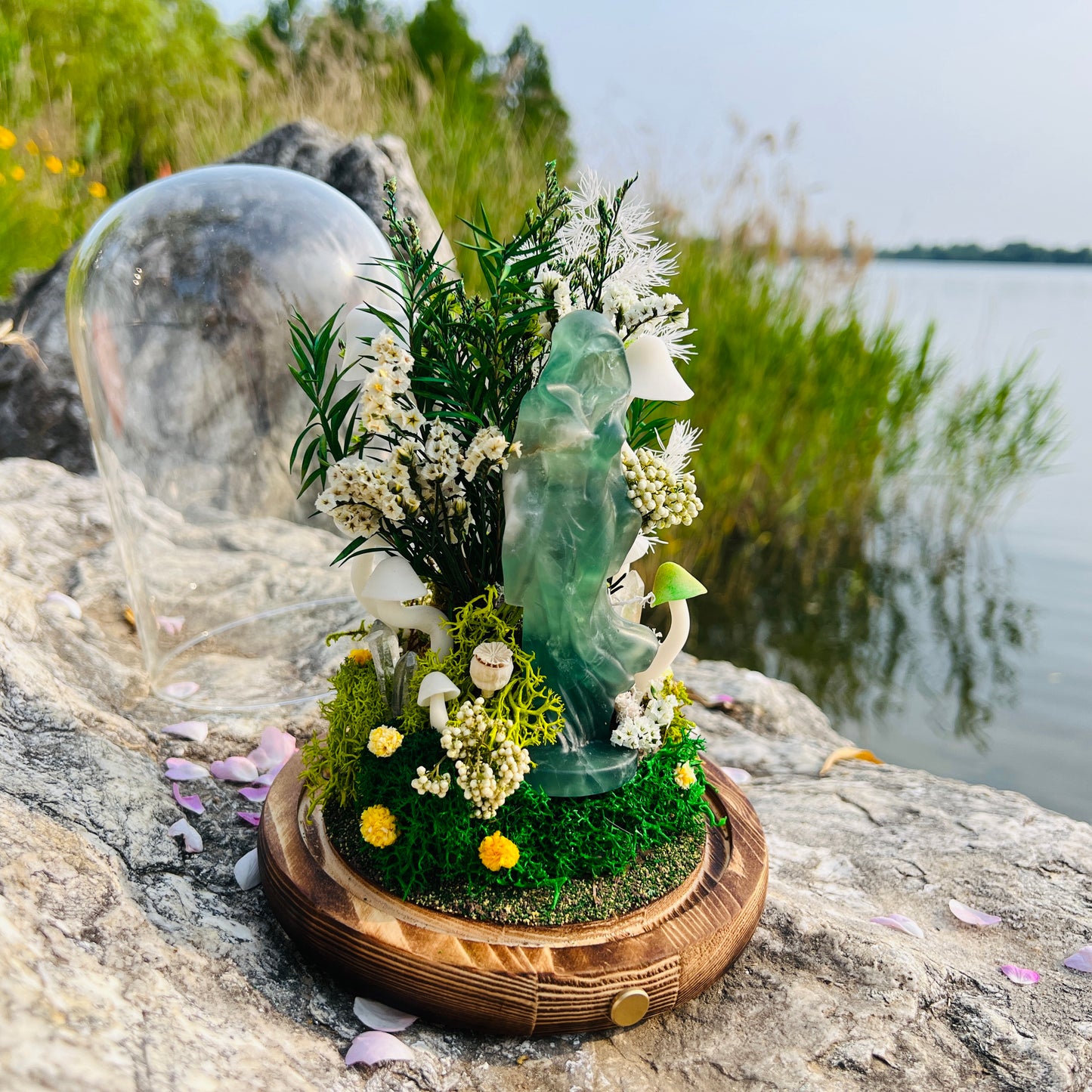 Mystic Forest Witch: Green Fluorite Goddess Night Light | Handmade Crystal Mushroom lamp