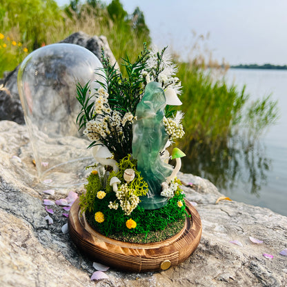 Mystic Forest Witch: Green Fluorite Goddess Night Light | Handmade Crystal Mushroom lamp