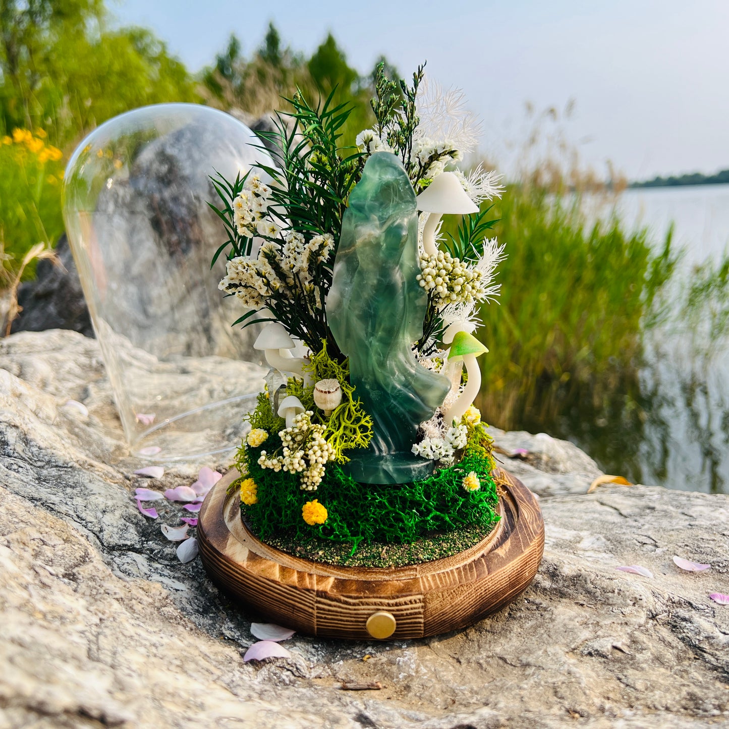 Mystic Forest Witch: Green Fluorite Goddess Night Light | Handmade Crystal Mushroom lamp