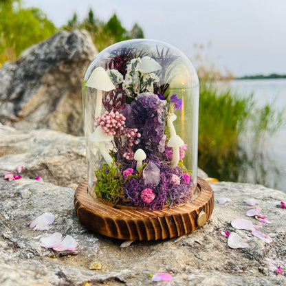 Enchanted Twilight: Natural Amethyst Cluster & Purple Mystic Forest Night Light | Handmade Crystal Mushroom Lamp