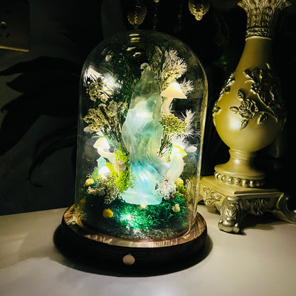 Mystic Forest Witch: Green Fluorite Goddess Night Light | Handmade Crystal Mushroom lamp