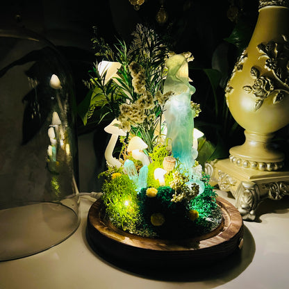 Mystic Forest Witch: Green Fluorite Goddess Night Light | Handmade Crystal Mushroom lamp