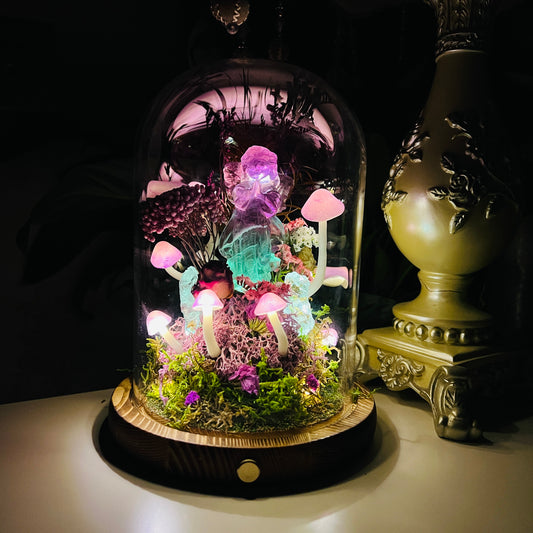 Mystic Glow: Fluorite Praying Angel & Enchanted Forest Night Light | Handmade Crystal Mushroom Lamp