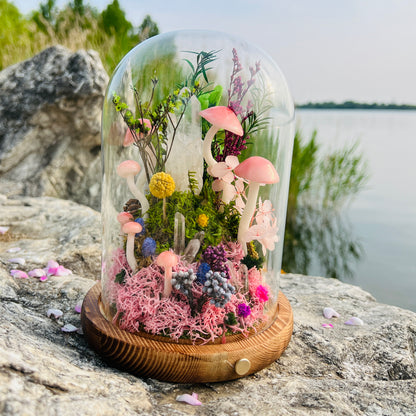 Clear Quartz Cluster Enchanted Forest Night Light | Handmade Crystal Mushroom Lamp