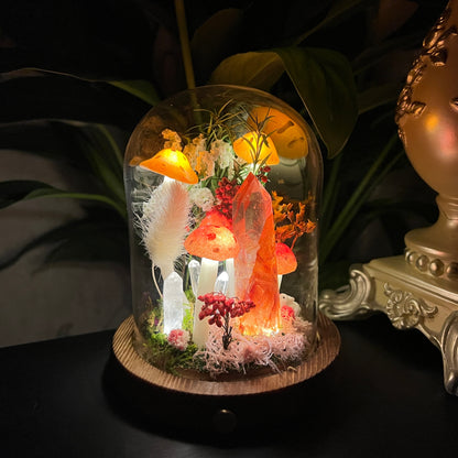 Blazing Spirit: Natural Fire Quartz Tower & Crimson Forest Night Light | Handmade Crystal Mushroom Lamp