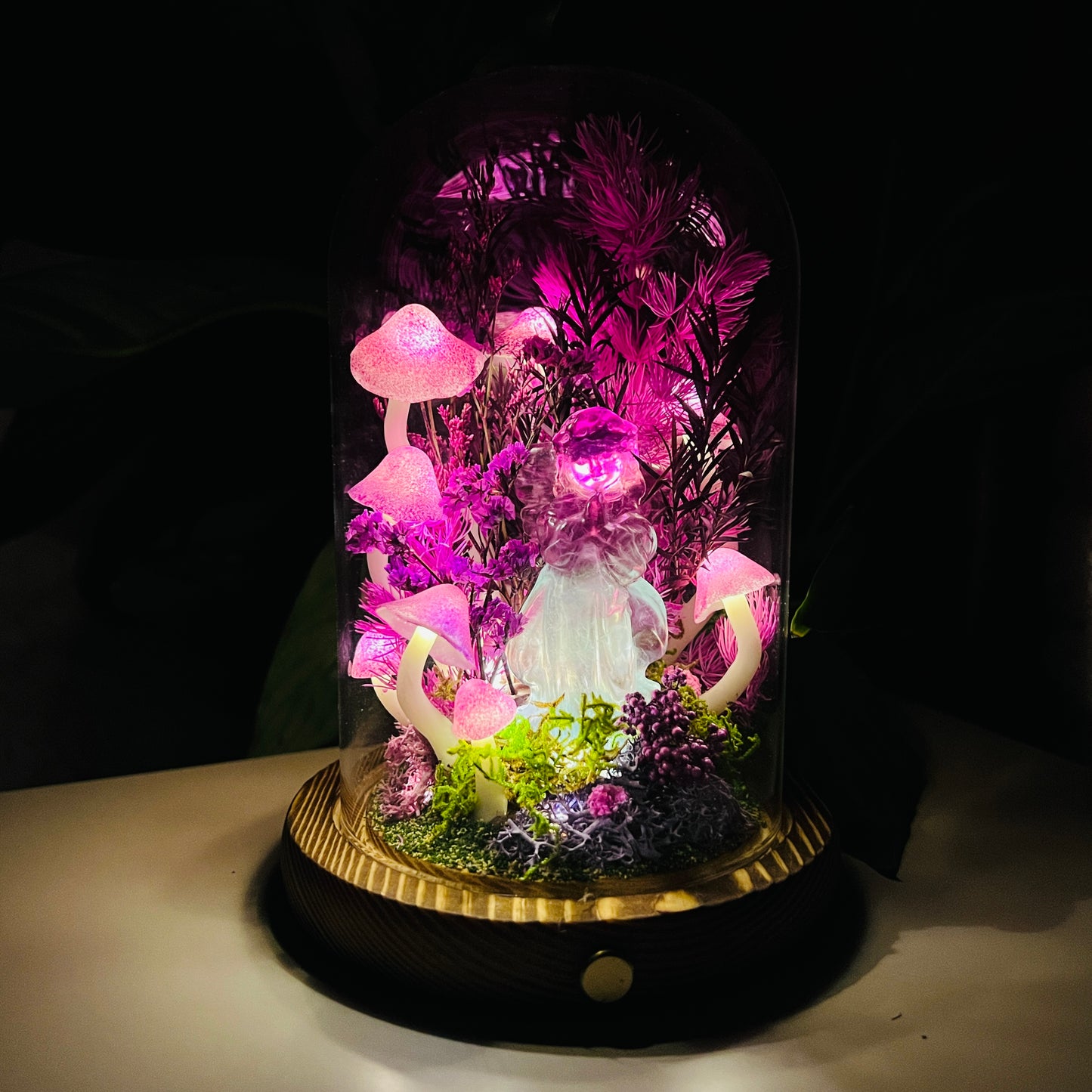 Natural Fluorite Guardian & Enchanted Midnight Forest night light | Handmade Crystal Mushroom Lamp