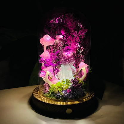 Natural Fluorite Guardian & Enchanted Midnight Forest night light | Handmade Crystal Mushroom Lamp