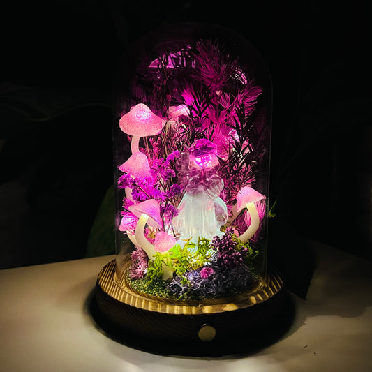 Natural Fluorite Guardian & Enchanted Midnight Forest night light | Handmade Crystal Mushroom Lamp