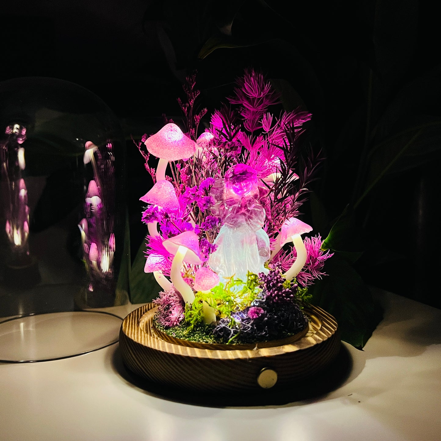 Natural Fluorite Guardian & Enchanted Midnight Forest night light | Handmade Crystal Mushroom Lamp