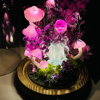 Natural Fluorite Guardian & Enchanted Midnight Forest night light | Handmade Crystal Mushroom Lamp