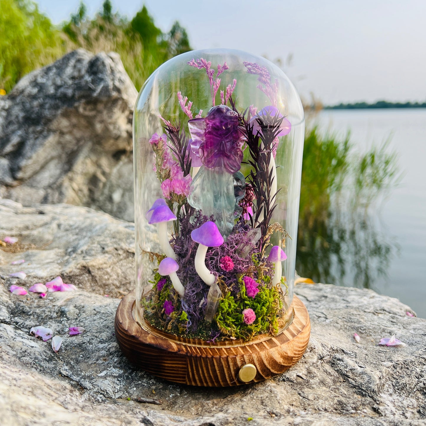 Angel’s Whisper: Natural Fluorite Guardian in Eternal Deep Forest night light | Handmade Crystal Mushroom Lamp