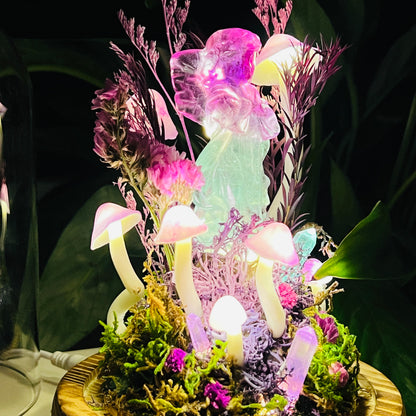 Angel’s Whisper: Natural Fluorite Guardian in Eternal Deep Forest night light | Handmade Crystal Mushroom Lamp