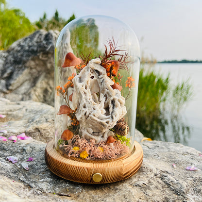 Natural Sphalerite & Enchanted Autumn Forest night light | Handmade Crystal Mushroom Lamp