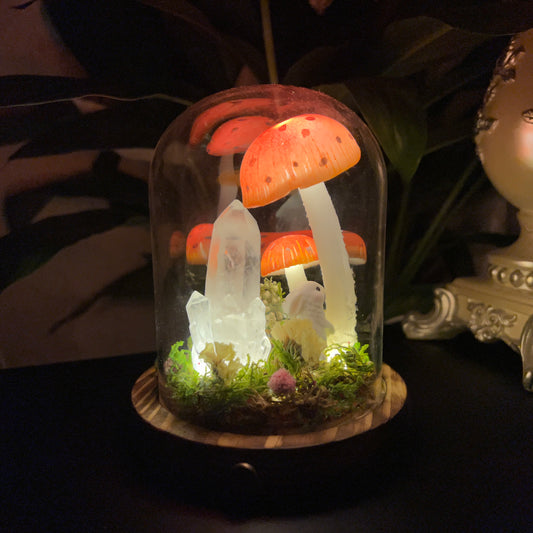 Healing Clear Quartz Crystal Lamp - Glowing Mushroom Wonderland - Spiritual Protection Gift - Handmade Night Light for Meditation & Peace
