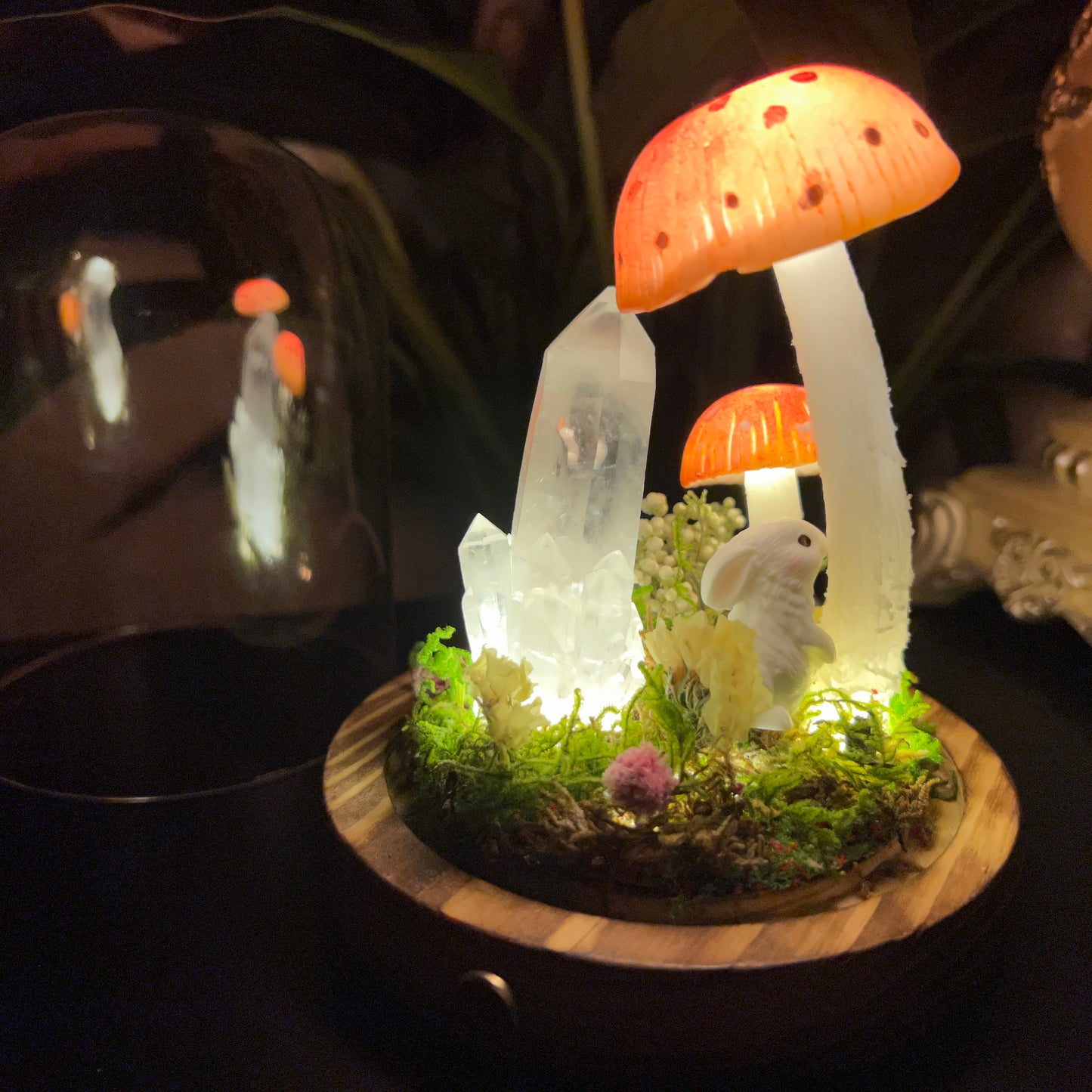 Healing Clear Quartz Crystal Lamp - Glowing Mushroom Wonderland - Spiritual Protection Gift - Handmade Night Light for Meditation & Peace