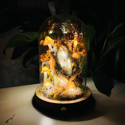 Natural Sphalerite & Enchanted Autumn Forest night light | Handmade Crystal Mushroom Lamp