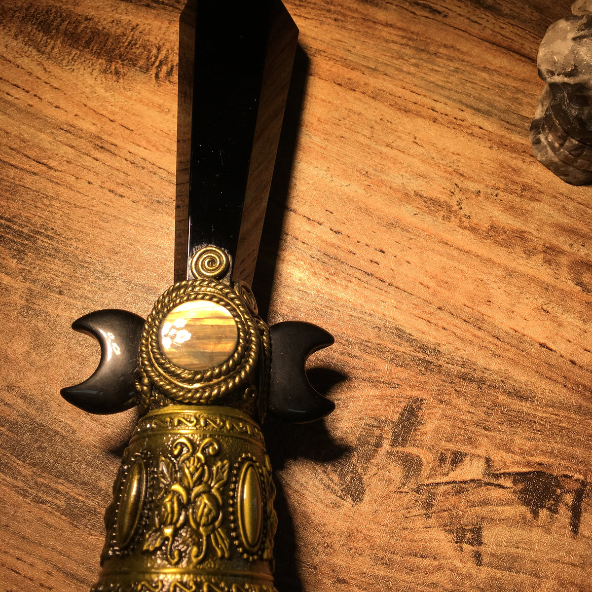 Crystal Altar Bell, Witch Hand Bell, Black obsidian Wand Bell, Pagan Ritual Bell, Gothic Crystal Handbell, Handcrafted Witchy Altar Decor